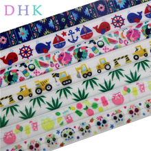 DHK 5/8'' 5yards aztec leaf skull sea drink printed Fold Elastic FOE stretch ribbon hairbow headwear headband DIY OEM C1611 2024 - buy cheap