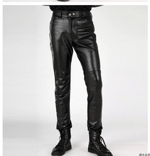 Hot 2021 New Spring Nightclub Men Leather pants Personality Korean Skinny Stitching Man Motorcycle Trousers 28-39 2024 - buy cheap