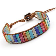 VILLWICE Handmade Chakra Bracelet Multi Color Natural Stone Tube Beads Leather Wrap Couples Bracelets Creative Jewelry Gifts 2024 - buy cheap