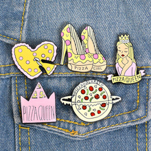 Cartoon Pizza Queen Enamel pin Pizza Heart Crown Planet High heels brooch Food badge bag hat shirt Jewelry trinket for kids girl 2024 - buy cheap