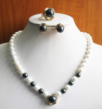 Conjunto de joias com melhor presente, conjunto de brincos e colar de pérola branca e preta para mulheres nobre (7/8/7), #8/9 2024 - compre barato