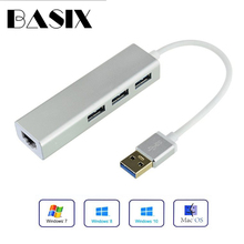 USB Ethernet адаптер Basix с 3 портами USB 3,0 концентратор USB к Rj45 1000 Мбит/с сетевая карта Lan для Macbook pro Mac Desktop Ethernet USB 2024 - купить недорого