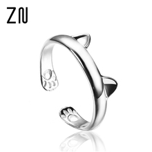 Женское кольцо с котом ZN, посеребренное регулируемое кольцо с котом, для девочек и детей 2024 - купить недорого