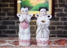 A pair-Wholesale Buddha figure HOME SHOP Temple Propitious FENG SHUI GUANYIN TONGZI maidens JIN TONG YU NV color Ceramic statue 2024 - buy cheap