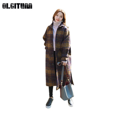 New 2020 Winter and Autumn Style Long-length Woolen Coat Female Loose Over Knee Plaid Woolen Thicken Coat 2024 - buy cheap