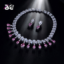 Be 8 Beautiful Sparkling Water Drop Cubic Zirconia Full Jewelry Set Women Bridal Gifts Pink Color Earring Necklace Set YC010 2024 - buy cheap