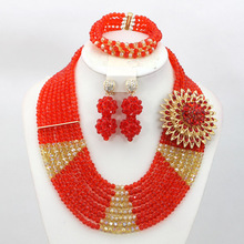 Red Bule 8 Layers Champagne Crystal Beads Necklace Set African Nigerian Wedding Bridal Jewelry Sets  Hot Free Shipping AIJ173 2024 - buy cheap