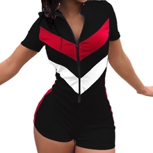 Sexy Zipper Short Sleeve Stitching Color Shorts Bodysuit Playsuit Casual Black Blue White Women Jumpsuit Sexy Shorts Rompers 2024 - buy cheap