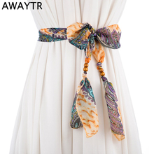 AWAYTR New Fashion Ladies Beads Belt Chiffon Streamers Bow Knotted Women's Wide Belt for Dress Decorative Scarf  Waistband 2024 - buy cheap