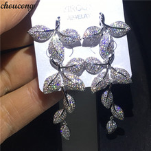 Choucong-pendientes colgantes de hojas AAAAA para mujer, aretes de zirconia cúbica, oro blanco, compromiso, boda, joyería de fiesta nupcial 2024 - compra barato