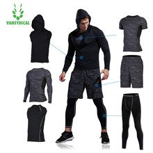 Conjunto de roupa esportiva vansydical, roupa esportiva de compressão para homens, corrida, treino, academia, fitness 2024 - compre barato