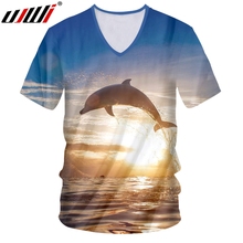 UJWI Animal Theme Men's V Neck Tshirt 3D Printed Dolphin T-shirt Wholesale Man Large Size Leisure 5XL Tee Shirt Direct Selling 2024 - buy cheap