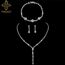 TREAZY Simple Bridesmaid Bridal Jewelry Sets Rhinestone Crystal Long Necklace Earrings Bracelet Sets for Women Wedding Jewelry 2024 - buy cheap
