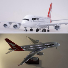 Avião de resina 1/200 escala 36.5cm, modelo de companhia aérea a380 qantas com luz e rodas fundidas, avião de plástico para coleção 2024 - compre barato