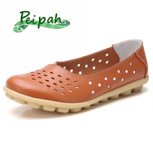 PEIPAH Spring Genuine Leather Breathable Womens Shoes Large Size Shallow Hollow Flats Mother Shoes Casual Daily Zapatillas Mujer 2024 - buy cheap