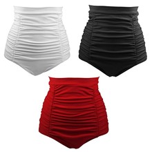Shorts feminino cintura alta, cores sólidas, plissado 2024 - compre barato