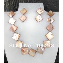 Wholesale Shell Jewellery Love Brown Square Shaper 14x14mm 18'' Necklace S925 Sterling Silvers Dangle Earrings Free Shipping 2024 - buy cheap