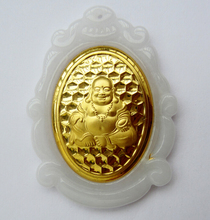 Pingente de buda contas jadeíte 100% natural ouro 24k puro 2024 - compre barato