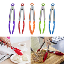 VFGTERTE 1PC Silicone Cooking Food Serving BBQ Tongs Stainless Steel Handle Utensils Kitchen Travel Camping Cooking BBQ Tongs 2024 - buy cheap