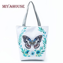 Miyahouse Trendy Flower Printed Canvas Tote Handbags Female Summer Beach Bag Butterfly Design Women Single Shoulder Shopping Bag 2024 - buy cheap