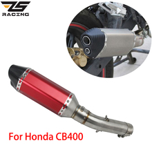 ZS Racing 35-51MM AK Universal Motorcycle Exhaust Muffler + Middle Pipe Round Muffler Set For Honda CB400 Slip-On 2024 - buy cheap