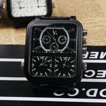 2016 New Watches Fashion and Casual V6 Big Rectangle Dial Quartz Black Leather Quartz Analog Watch For Men Sport Military Watch 2024 - buy cheap