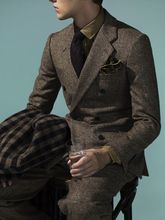 2017 últimos diseños de pantalones de abrigo de Tweed marrón chaqueta de traje de hombre de ajuste Delgado 2 piezas de esmoquin trajes de estilo personalizado novio Prom Blazer Masculino 2024 - compra barato