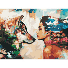 Картина по номерам «сделай сам», Акриловая картина, девушка смотрит собаку, ручная роспись маслом на холсте для домашнего декора, картина 2024 - купить недорого