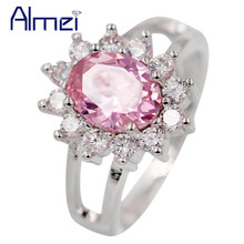 Almei Silver Rings for Women Ring Pink CZ Zircon Anel Feminino Bague Jewellery Flower Ring Aneis Parure Bijoux Femme 2017 Y050 2024 - buy cheap