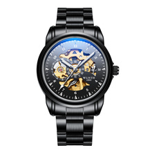 Novo preto homem blu-ray relógio de pulso aço inoxidável antigo steampunk casual masculino esqueleto automático relógios mecânicos 2024 - compre barato
