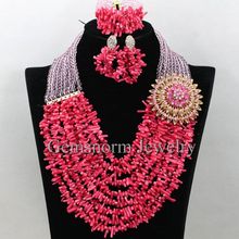 African Wedding Bridal Coral Beads Jewelry Set Fuchsia Pink Beaded Nigerian Costume Women Jewelry Set Free Shipping CNR424 2024 - buy cheap