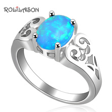 Enorme novo elegante coração azul fogo opala prata chapeado anéis carimbados jóias eua tamanho 6.5 #7.5 8.5 or373 2024 - compre barato
