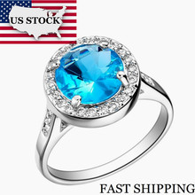 Anel de noivado uloveido feminino, anel de noivado cor prata 15% com zircônia cúbica grande azul amor para mulheres j075 2024 - compre barato