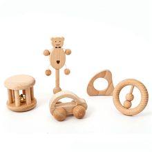 Chocalhos de madeira para bebês, brinquedo para recém-nascidos 2024 - compre barato