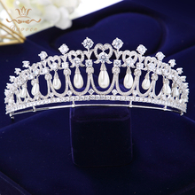 Royal Princess Pearls Brides Crowns Headpiece Zircon Crystal Wedding Tiaras Hairbands Evening Dress Hair Jewelry 2024 - buy cheap