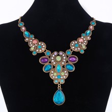 Collar de cristal azul para mujeres Retro dorado declaración Maxi collares y colgantes Tribal indio gargantilla con estilo Colar Kolye 2024 - compra barato