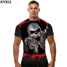 Мужская футболка с черепом KYKU, черная футболка с коротким рукавом, с 3D-принтом, в хип-хоп стиле, лето 2019 2024 - купить недорого