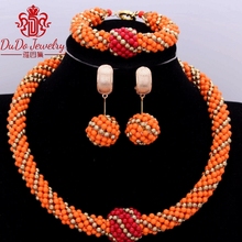 Conjunto de joyas redondas de Dubái para mujer, juego de joyería de boda nigeriana, color dorado africano, naranja y rojo, bolas plateadas, cuentas 2024 - compra barato