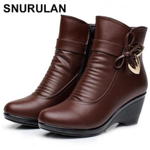 SNURULAN  2018 Rhinestones bow winter snow boots shoes woman high heels 2018 Anti-skid genuine leather boots women bootsE530 2024 - buy cheap