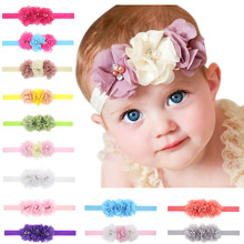 Three handcrafted Pearl Diamond Chiffon Flowers headband children hair accessories headbands girls accessories 50pcs/lot 2024 - buy cheap