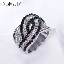 Venda direta marca de jóias freeshipping na moda preto linhas design anéis com jato completo/clear crystal dedo anel para mulher 2024 - compre barato