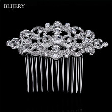 BLIJERY Charm Rhinestone Crystal Heart Flower Hairpins Silver Color Wedding Bridal Hair Combs for Women Wedding Hair Accessories 2024 - buy cheap