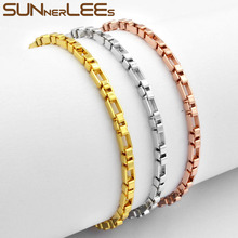 SUNNERLEES Fashion Jewelry White Rose Gold Color Bracelet 3mm Box Link Chain For Mens Womens Gift C11 B 2024 - buy cheap