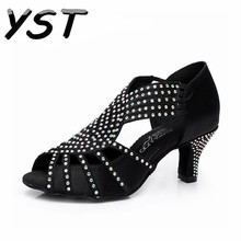 Woman's Ballroom Latin Dance Shoes Black Rhinestone Lady Adult Salsa Practice Shoes 6CM 7cm heel Party Shoes 2024 - buy cheap