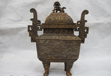 song voge gem S0210 Chinese Buddhism Fane Classic Copper Bronze Foo Dog Lion incense burner Censer 2024 - buy cheap
