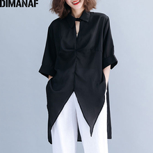 Женская офисная блузка DIMANAF, повседневная длинная туника свободного кроя, Однотонная рубашка большого размера для лета, размера плюс 2024 - купить недорого
