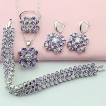 WPAITKYS Purple Cubic Zirconia Silver Color Jewelry Sets For Women Drop Earrings Bracelet Necklace Pendant Ring Free Gift Box 2024 - buy cheap
