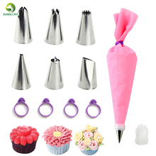 12PCS/SET Silicone Icing Piping Cream Pastry Bag + 6PCS Stainless Steel Nozzles + Coupler Converter DIY Cake Decorating Tip Sets 2024 - buy cheap