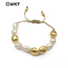 WT-B454 Natural freshwater Pearl Bracelet White Pearl With Gold Dipped One Handmade Beads Bracelet Dainty Pearl Jewelry 2024 - buy cheap