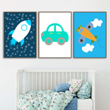 Цветная картина из мультфильма Rocket Airplane Car Cloud, Картина на холсте, скандинавские постеры и принты, настенные картины, декор детской комнаты 2024 - купить недорого